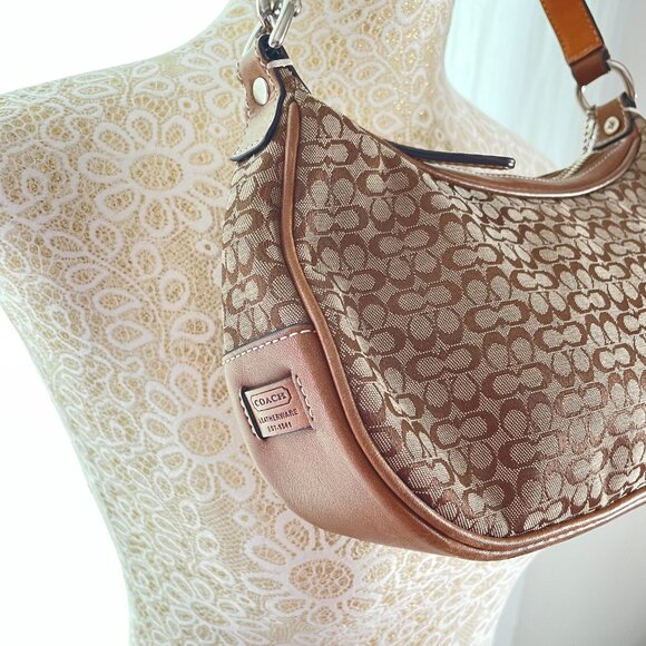 Authentic COACH Pouchette Brown Leather Canvas - Picture 2 of 8